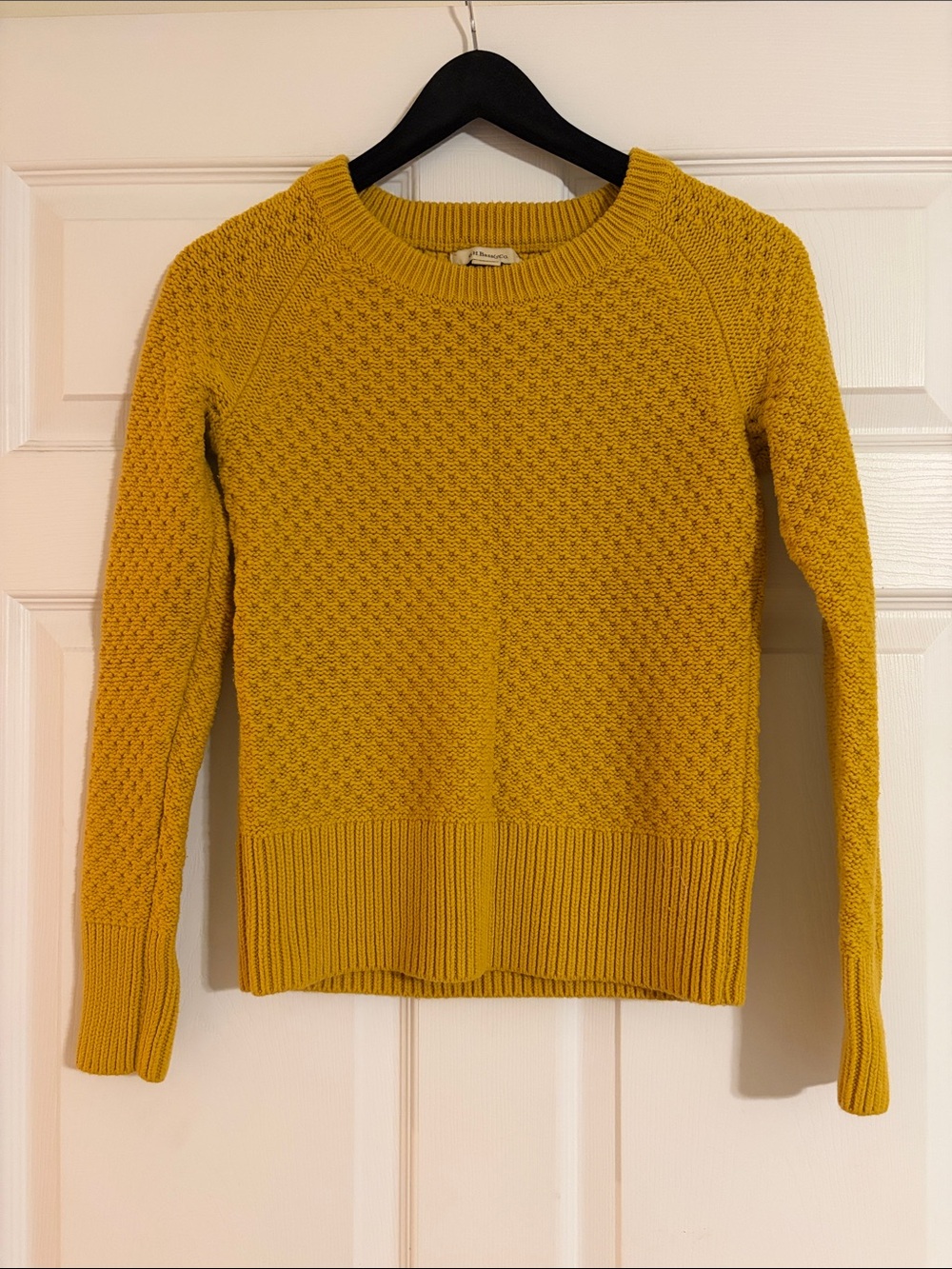 G.H. Bass & Co Mustard Yellow Textured Knit Crop Crewneck Sweater Small